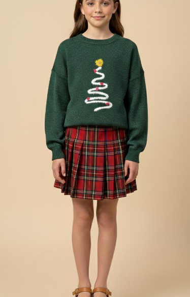 Girls Plaid Pleated Twill Skirt