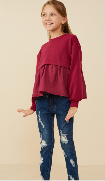 Girls Mix Media French Terry Knit Top