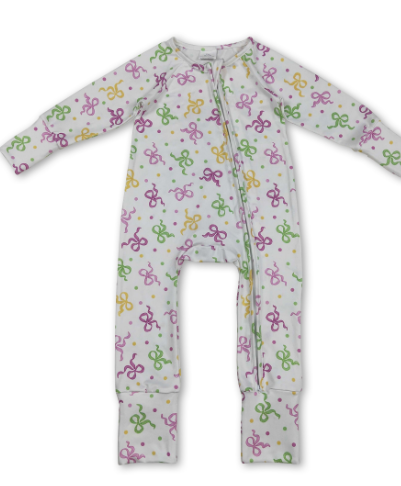 Purple Yellow Green Bow Girls Mardi Gras Romper