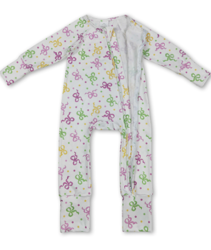Purple Yellow Green Bow Girls Mardi Gras Romper