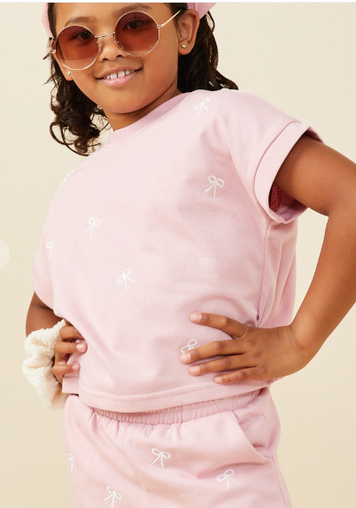 Girls Bow Embroidered French Terry Top