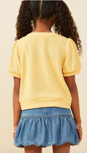 Girls Contrast Bow Detail Loose Knit Top in Mustard