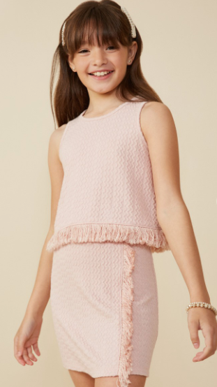 Girls Fringe Detail Textured Knit Tank