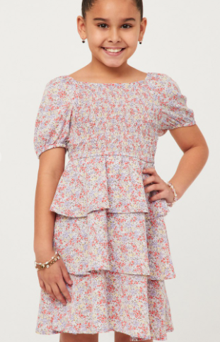 Ditsy Floral Ruffle Smocked Puff Sleeve Dress