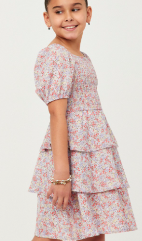 Ditsy Floral Ruffle Smocked Puff Sleeve Dress