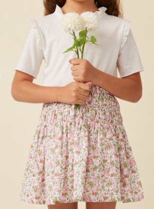 Girls Ditsy Floral Elastic Detailed Skirt