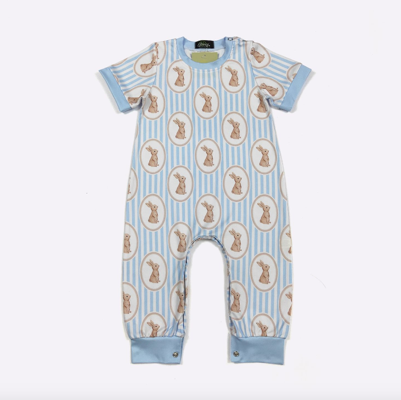 Blue Stripe Bunny Boy Romper