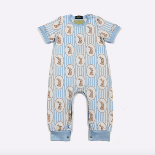 Blue Stripe Bunny Boy Romper