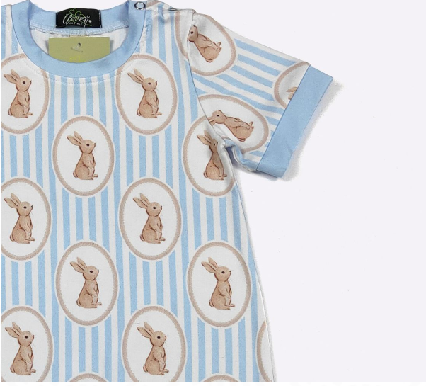 Blue Stripe Bunny Boy Romper