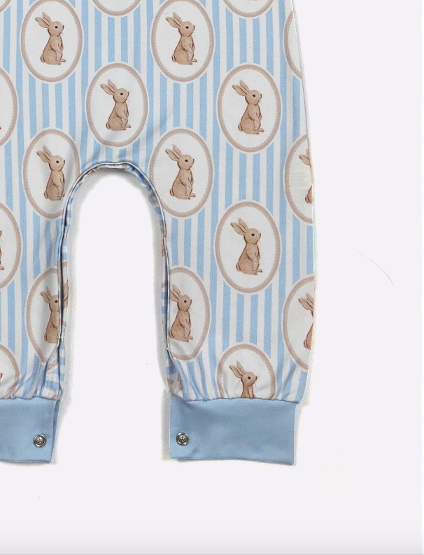 Blue Stripe Bunny Boy Romper