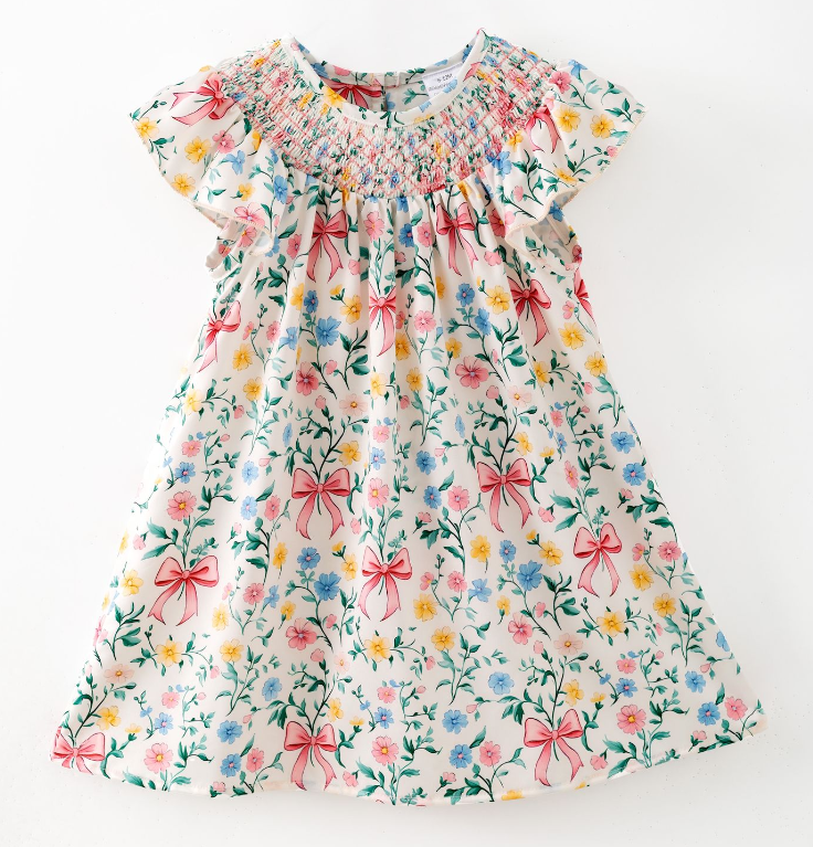 Bow Garden Smocked Girls Dress