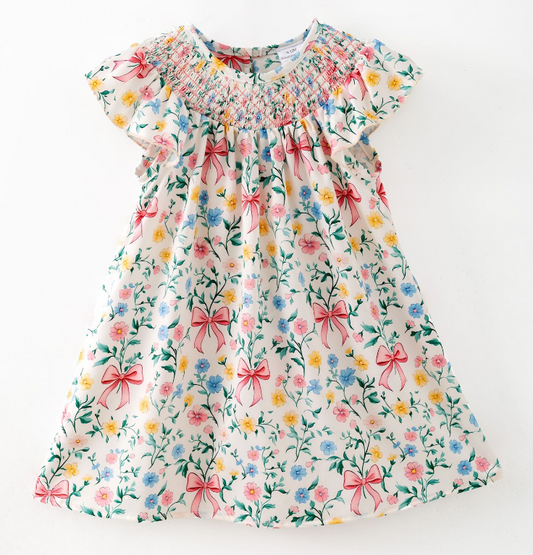 Bow Garden Smocked Girls Dress