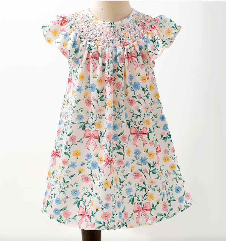 Bow Garden Smocked Girls Dress