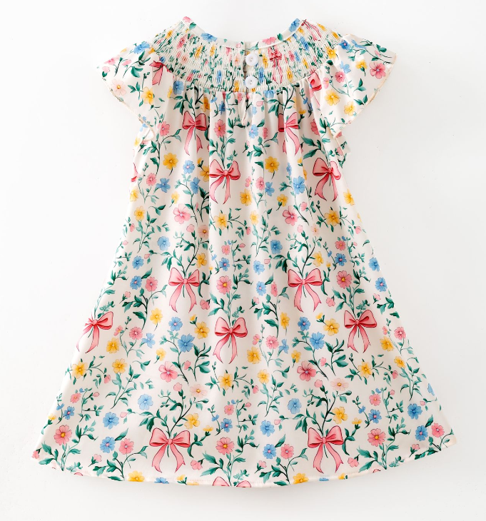 Bow Garden Smocked Girls Dress