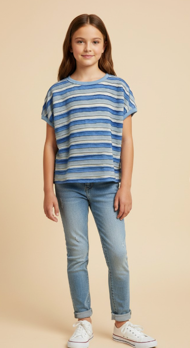 Girls Textured Multi Stripe Knit Boxy Tank