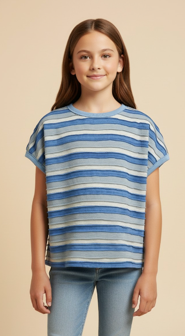 Girls Textured Multi Stripe Knit Boxy Tank