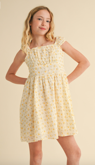 Tween Kids Girls Corset Ruched Shoulder Mini Dress