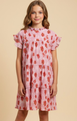 Girls Textured Floral Tiered Dress