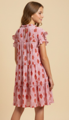Girls Textured Floral Tiered Dress
