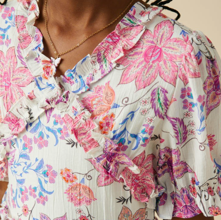 Girls Ruffle Detailed Floral V Neck Dress