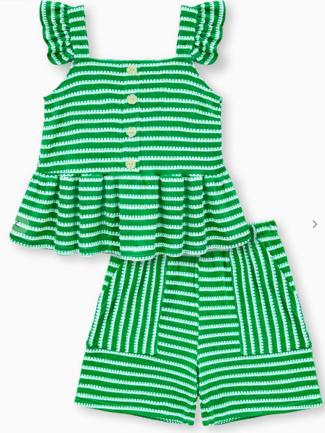 Girl's 2 Pc Striped Short Set in green
