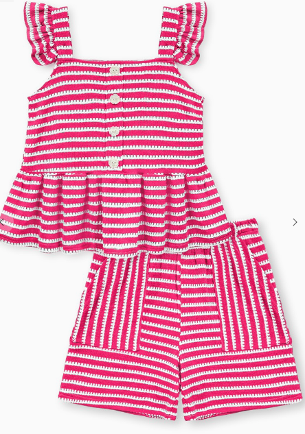 Girl's 2 Pc Striped Short Set in Pink