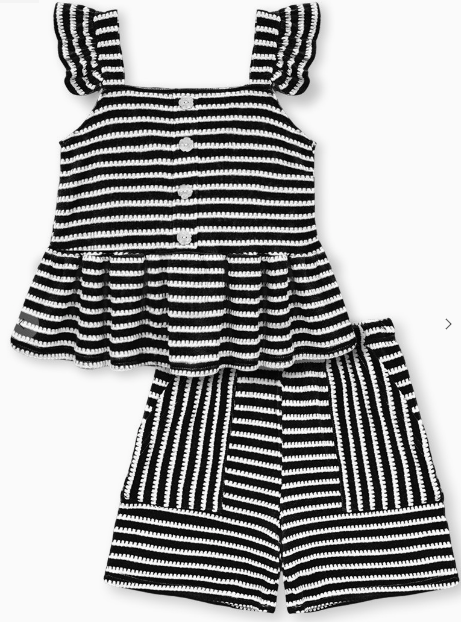 Girl's 2 Pc Striped Short Set in Black