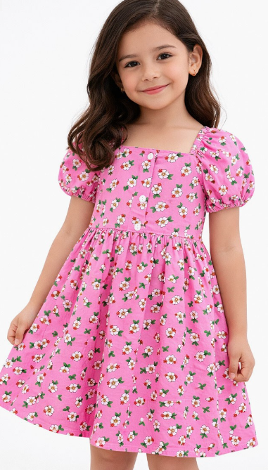 Toddler's Floral Dress W/ Puff Sleeves