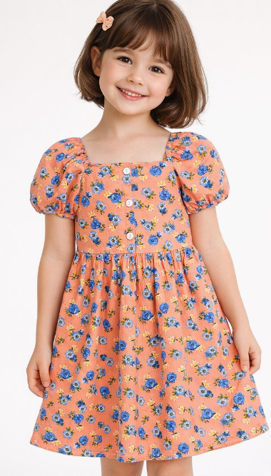 Toddler's Floral Dress W/ Puff Sleeves
