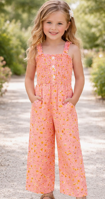 Toddler's Floral Romper W/ Smocking Top