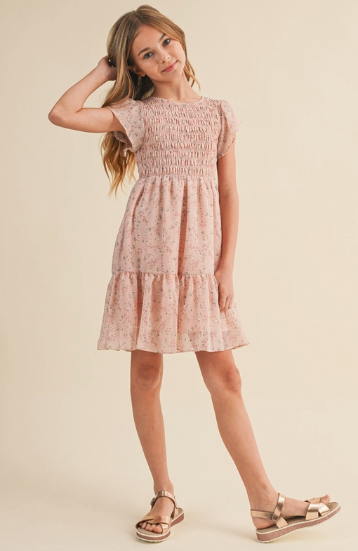 Tween Kids Girls Smocked Flounce Dress