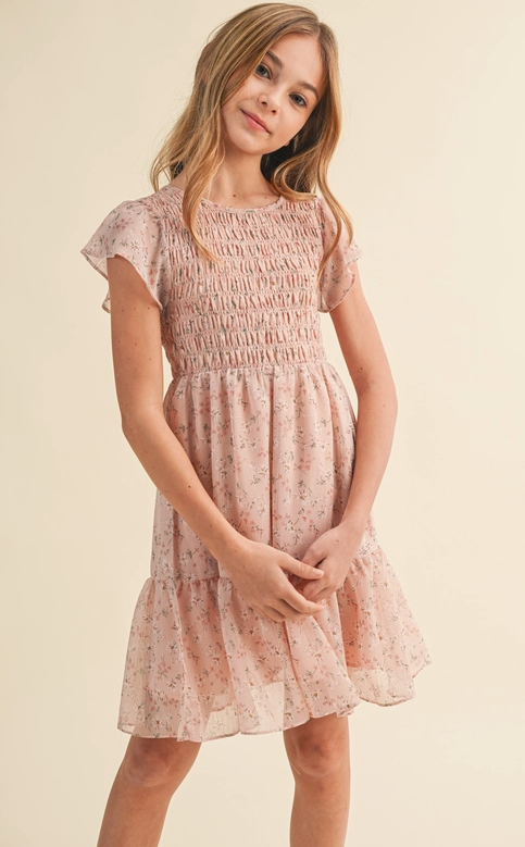 Tween Kids Girls Smocked Flounce Dress