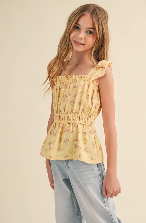 Tween Kids Girls Bow Shoulder Peplum Top
