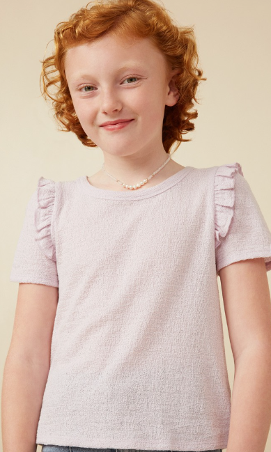 Girls Textured Ruffle Shoulder Knit Top in Lavender