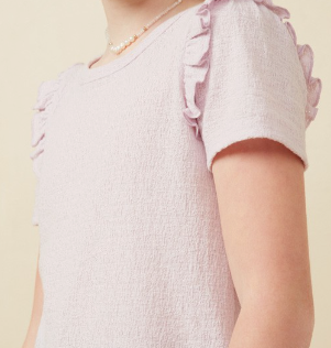 Girls Textured Ruffle Shoulder Knit Top in Lavender