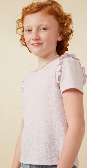 Girls Textured Ruffle Shoulder Knit Top in Lavender