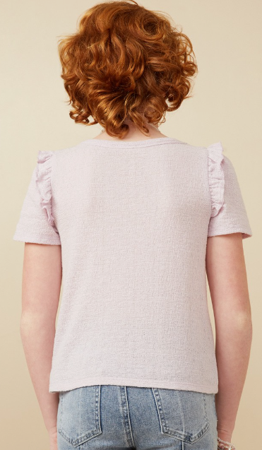 Girls Textured Ruffle Shoulder Knit Top in Lavender