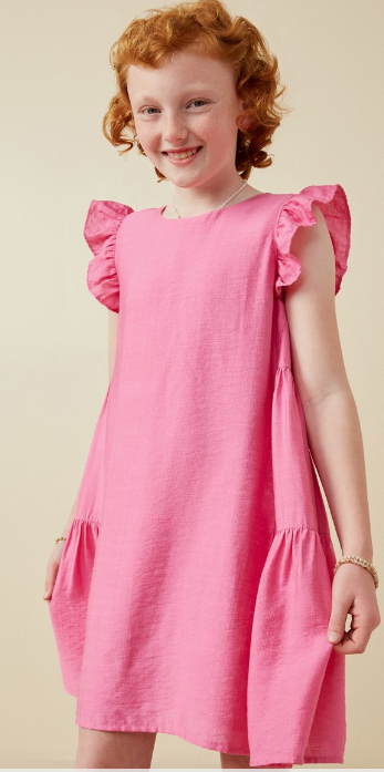 Girls Side Panel Detailed Ruffle Sleeve Dress in Pink