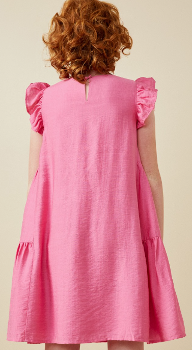 Girls Side Panel Detailed Ruffle Sleeve Dress in Pink