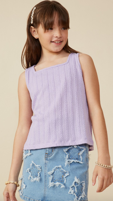 Girls Cable Textured Knit Tank in Lavender