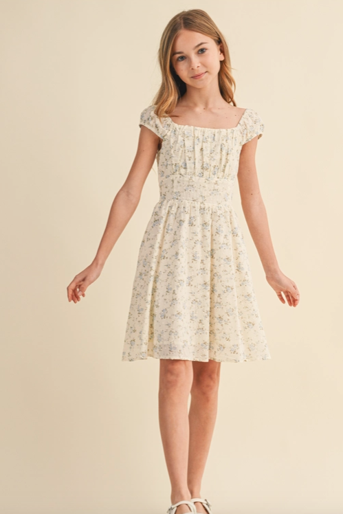 Tween Girls Kids Ruched Shoulder Mini Dress