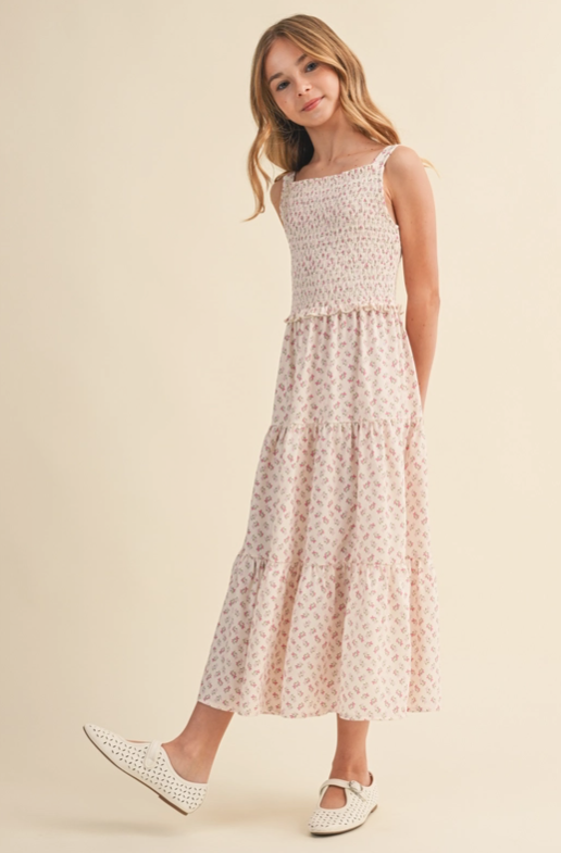 Tween Girls Kids Smocked Tiered Midi Dress