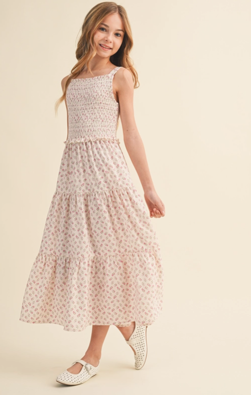 Tween Girls Kids Smocked Tiered Midi Dress