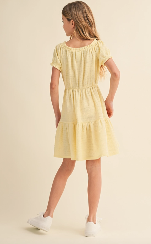 Tween Kids Girls Puff Sleeve Tiered Dress in yellow