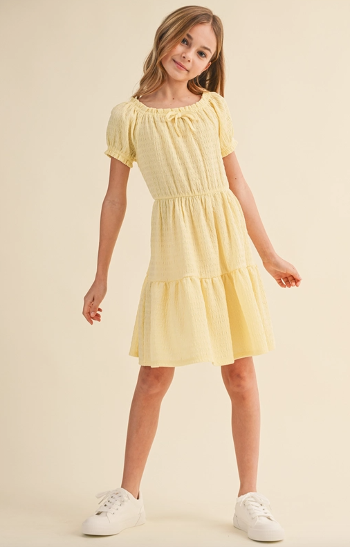 Tween Kids Girls Puff Sleeve Tiered Dress in yellow