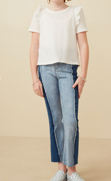 Girls Textured Ruffle Shoulder Knit Top in White