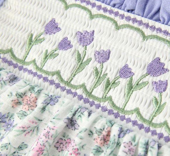 Purple Floral Smocked Embroidery Baby Girls Bloomers Set