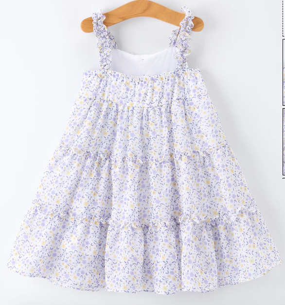 Spring Floral Girls Ruffle Bow Spaghetti Strap Dress