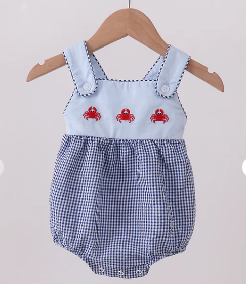 BLUE CRAB EMBROIDERY GINGHAM BUBBLE