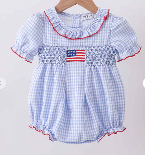 BLUE FLAG SMOCKED RUFFLE BUBBLE